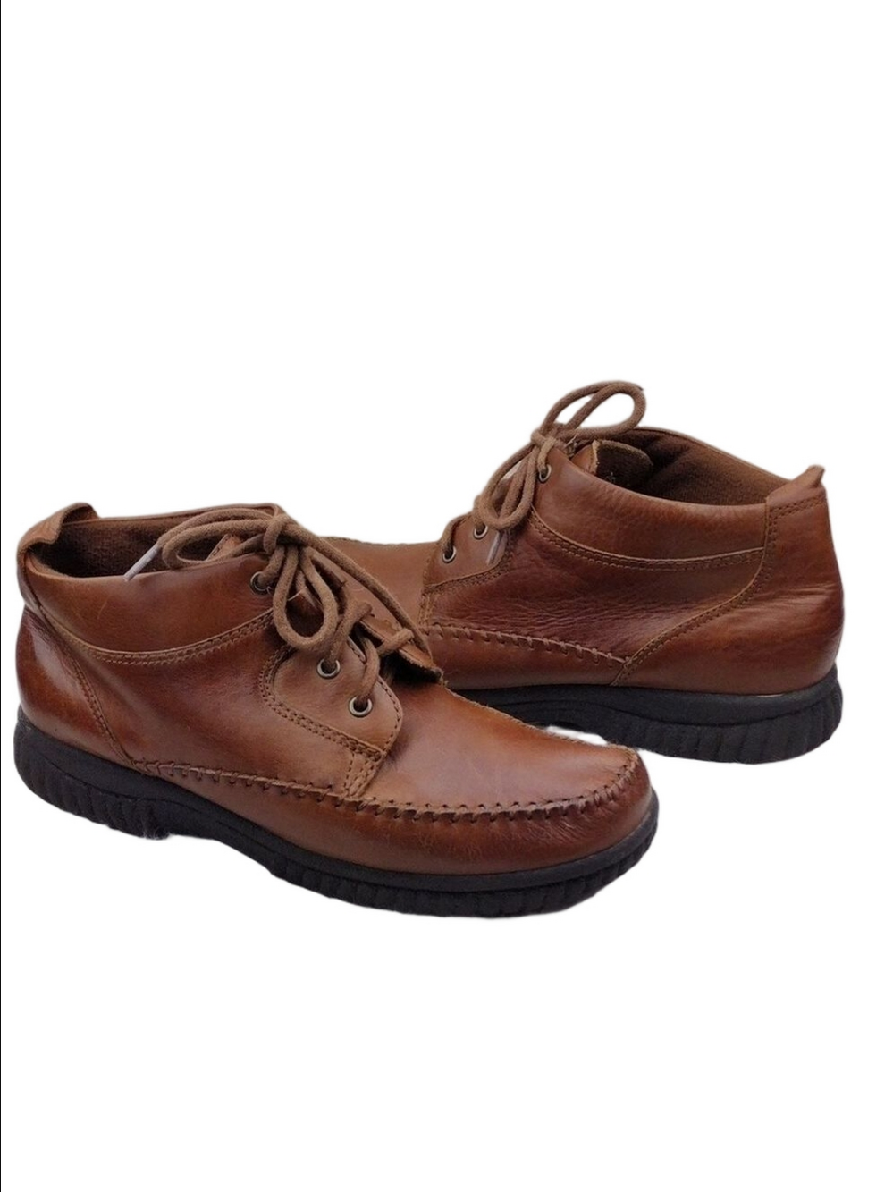 Dr. Scholl's Shelly Brown Leather Stitched Round Toe Lace Up Low Heel Ankle Boot